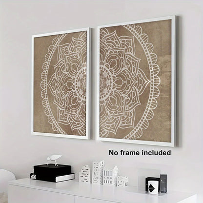 Boho White Mandala Canvas Print Set – Neutral Beige Unframed Wall Art for Modern Living Room, Bedroom & Scandinavian Minimalist Home Décor