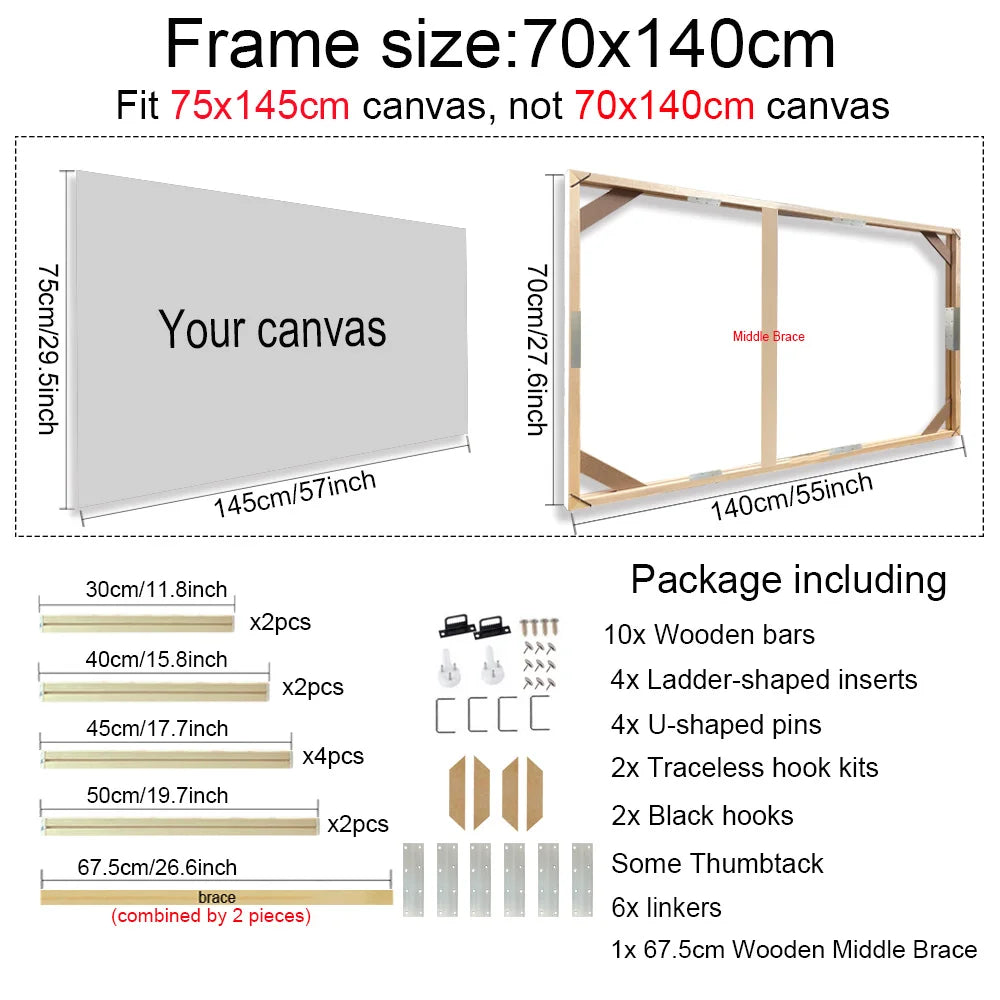 Real Wood Frames 30x40 50x70 80x120cm For Framing Canvas Prints DIY Framing Kits Canvas Stretcher Bars Natural Wood Easy To Assemble - Fixtures and Fittings Included
