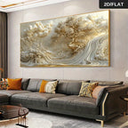 Luxury Beige & Gold Abstract Landscape Canvas Wall Art – Flowing Tree‑Inspired Wave Design Artwork in Warm Neutral Tones