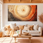 Large 3‑Panel Tree Ring Canvas Print Wall Art – Rustic Earthy Neutral Unframed Nature‑Inspired Artwork for Modern Living Room Interior Decor