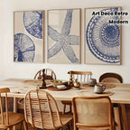 Starfish & Seashell Coastal Wall Art Unframed Canvas Print - Blue Marine Seaside Decor for Dining Room, Beach House & Contemporary Coastal Interiors