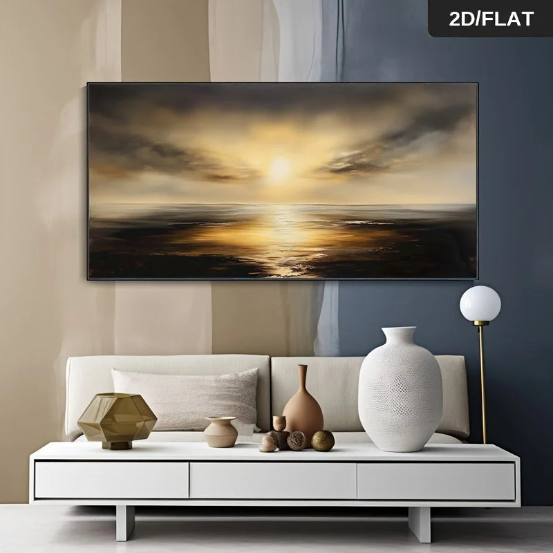 Frameless Modern Abstract Canvas Wall Art Sunset Seascape Painting for Living Room, Bedroom, Large Size Canvas Wall Home Decor