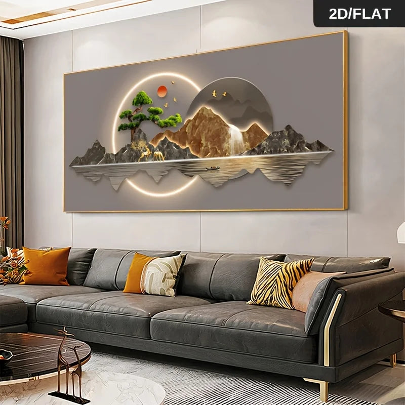 1pc Frameless Abstract Landscape Canvas Art, for Living Room, Bedroom Wall Decor, Golden Accent Art, Landscape Decor 2D Flat