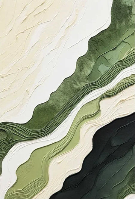 Modern Abstract Green Beige Flowing Contours Wall Art Fine Art Canvas Prints - Modern Artworks For Entranceway Foyer Living Room Dining Room Home Art Decor