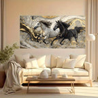 Modern Abstract Horse Canvas Wall Art, Frameless Golden Accent Wall Art Pictures Dynamic Horse Canvas Print For Home Decortions