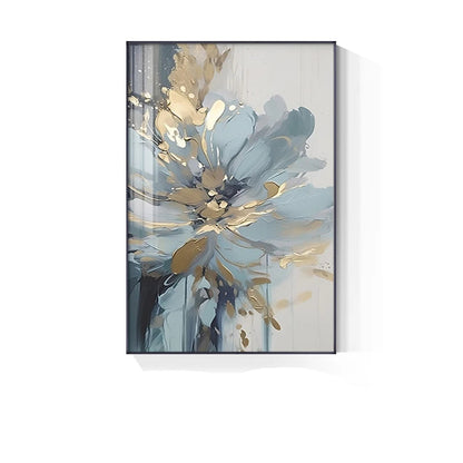 Light Luxury Blue Golden Floral Wall Art Fine Art Canvas Prints - Modern Botanical Pictures For Living Room Dining Room Art For Contemporary Home Decor