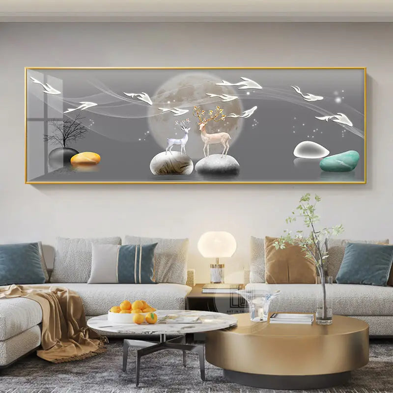Wide Format Abstract Auspicious Wall Art Fine Art Canvas Prints - Feng Shui Wall Decor For Living Room Above The Sofa Light Luxury Pictures For Above The Bed