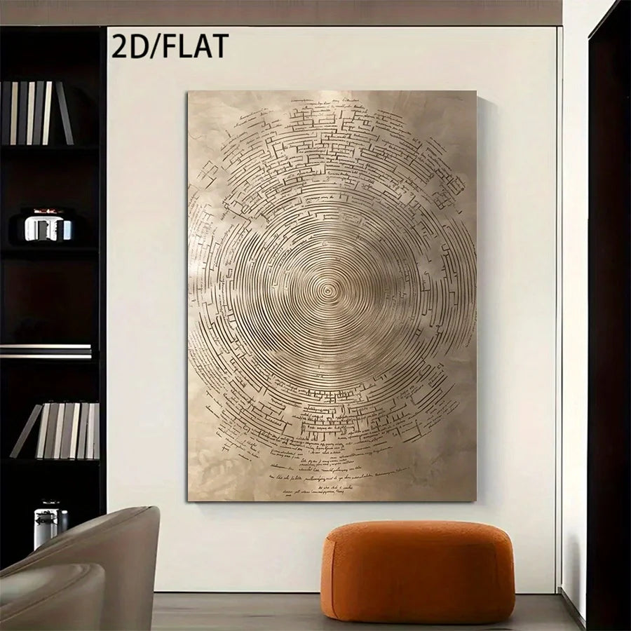 Bronze Tree of Life Canvas Print Wall Art – Modern Neutral Radial Ring Design for Luxury Living Room, Contemporary Home Office Décor