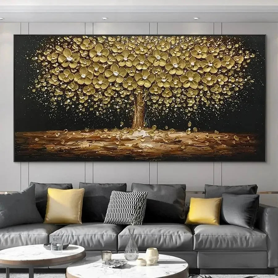 Abstract 3D Gold Tree Wall Printing Painting on Canvas,Abstract Wall Picture,Modern Home Decoration,Flowers Art Poster,Mural