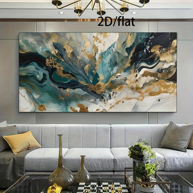 Frameless Modern Abstract Fluid Art Canvas Poster - Abstract Geometric Design, for Bedroom, Living Room Decor Wall Artwork