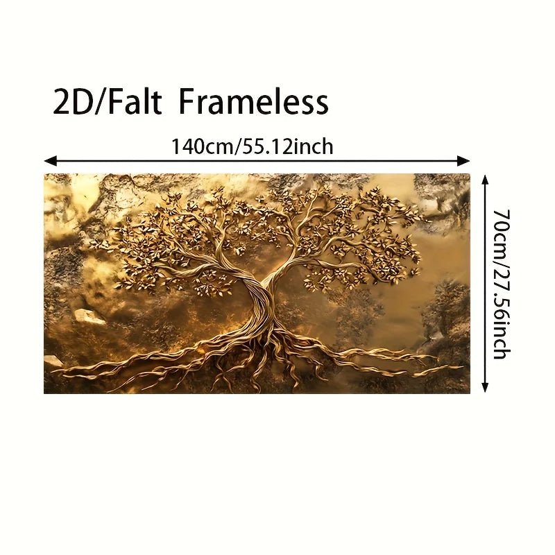Golden Tree of Life Unframed Canvas Print Wall Art – Auspicious Abstract Botanical Artwork for Modern Living Room & Contemporary Home Decor