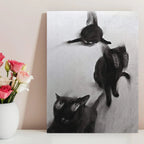 Abstract Black Cats In Motion Wall Art – Expressive Blurred Feline Trio Artwork – Modern Minimalist Print for Contemporary Living Room Decor