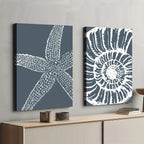 Coastal Starfish & Seashell Unframed Canvas Print Wall Art – Modern Beach‑Inspired Blue‑Gray Nautical Decor for Coastal Home Styling
