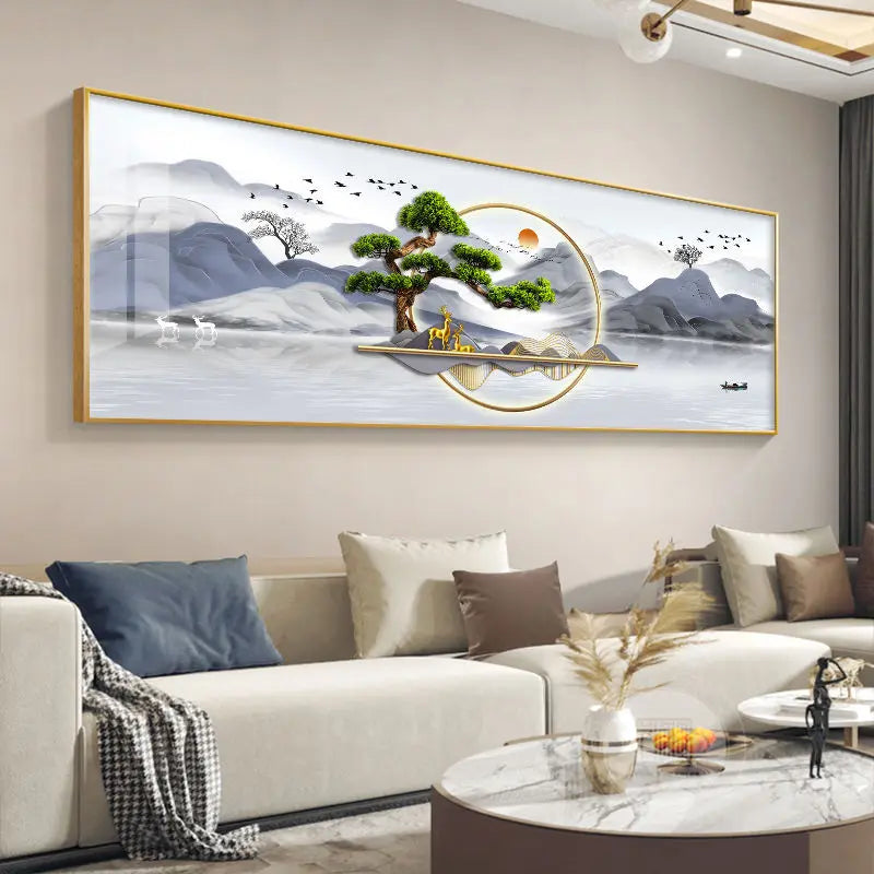 Wide Format Abstract Auspicious Wall Art Fine Art Canvas Prints - Feng Shui Wall Decor For Living Room Above The Sofa Light Luxury Pictures For Above The Bed