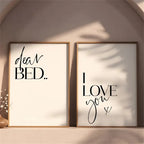 Minimalist Bedroom Quote Wall Art Set – “Dear BED” & “I LOVE you” Typography Prints for Cozy Bedroom & Contemporary Home Decor