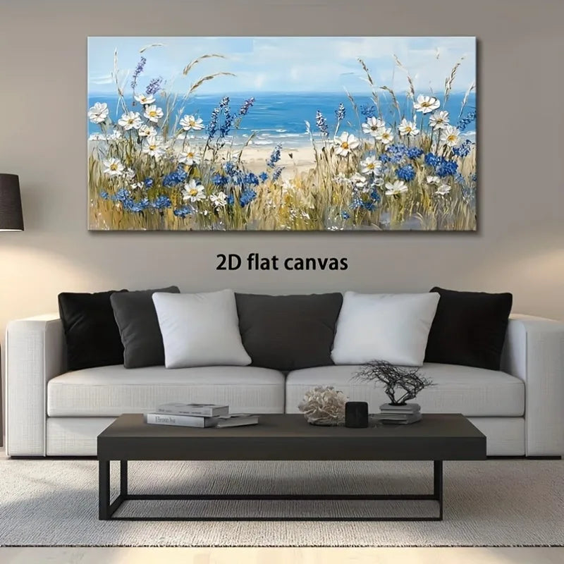 2D Flat Beach Wildflowers Modern Painting Frameless Picture Living Room Bedroom Office Home Decor High Quality Print on Canvas