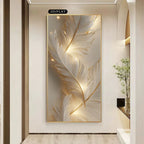 White & Gold Feather Wall Art – Soft Glowing Luxury Design – Large Unframed Canvas Print for Modern Office & Contemporary Home Décor