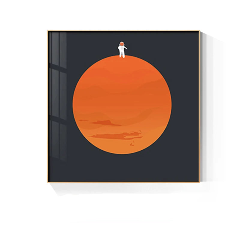 Space Mars Astronaut Cute Kid's Room Wall Art Fine Art Canvas Prints - Colorful Modern Retro Art For Office Meeting Room Inspirational Art For Contemporary Interiors