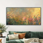 Sunset Wildflower & Spring Meadow Scenery Frameless Horizontal Poster, Canvas Print for Living Room, Bedroom, Home Office Decor