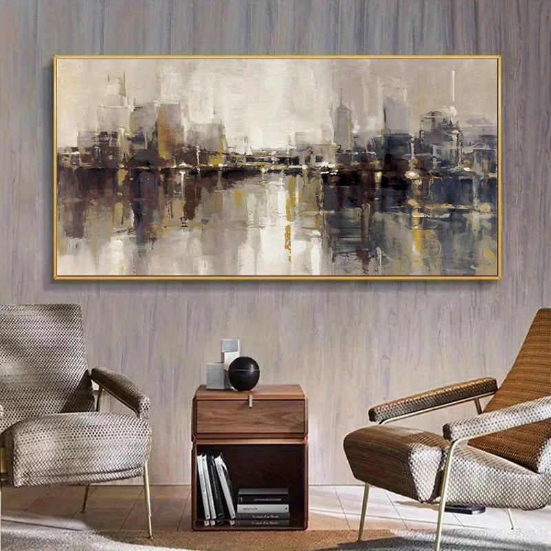 1pc Large Frameless Abstract Canvas Art Modern Cityscape for Living Room, Bedroom, Urban Landscape Painting, Canvas Wall Art