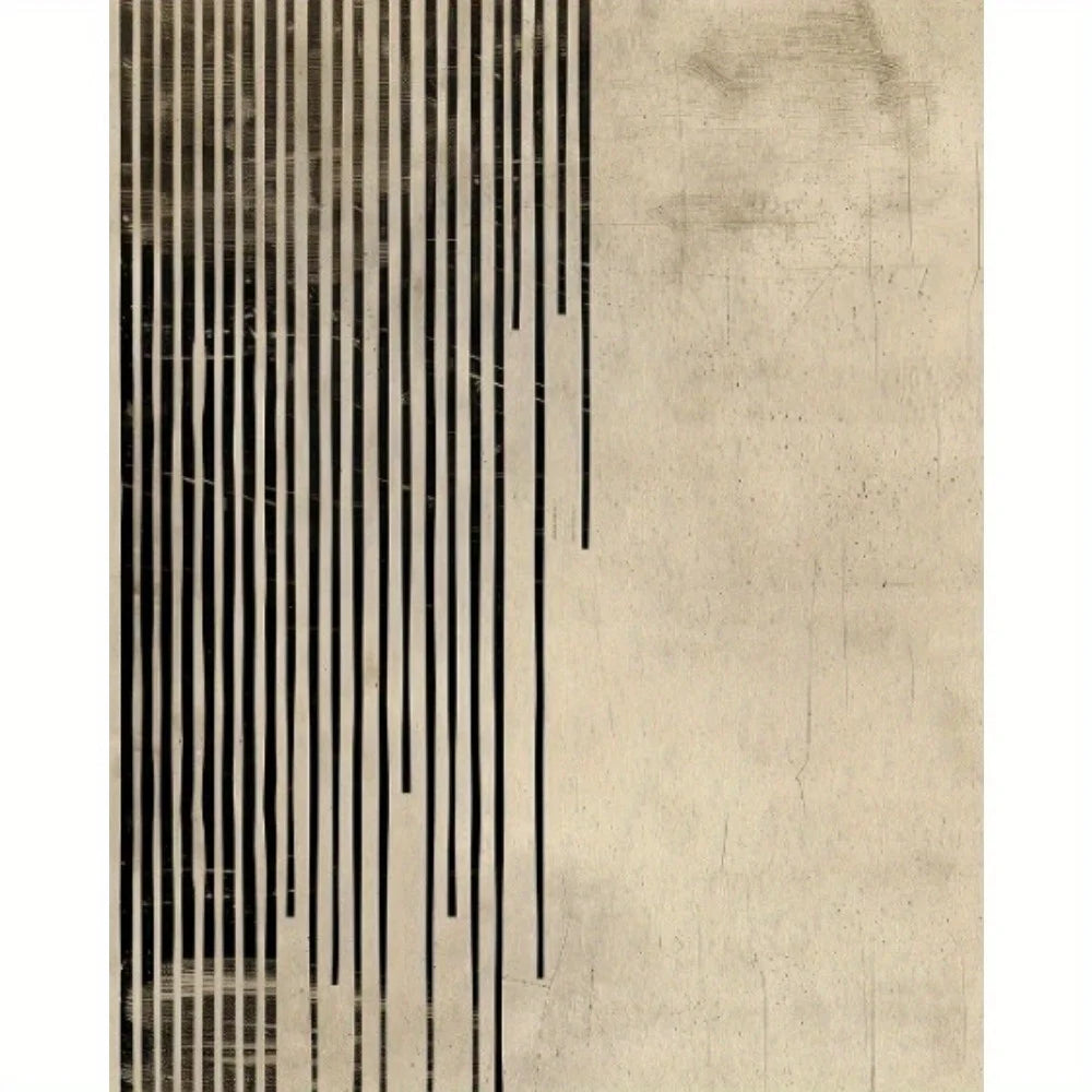Modern Minimalist Zen Line Art Canvas Print – Black Vertical Brushstroke Design on Neutral Beige Background - Art for Modern Living
