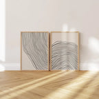 Large Minimalist Black Wavy Line Art Unframed Canvas Print on Neutral Beige Background for Modern Scandinavian Living Room and Contemporary Home Wall Décor