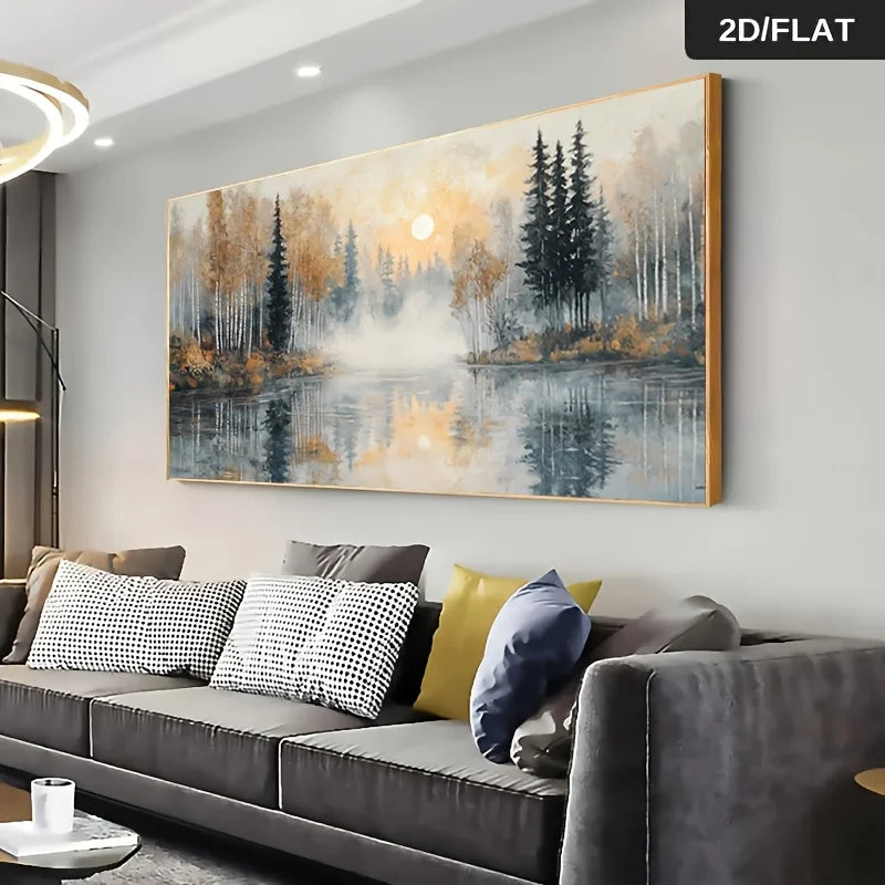 Frameless Abstract Forest Landscape Canvas Art Print Wall Decor for Living Room, Bedroom, Canvas Wall Art Design, 2D Flat