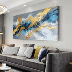 Modern Golden Blue Abstract Canvas Wall Art Frameless Print, for Living Room, Bedroom, Office, Dining Room, High Quality Canvas