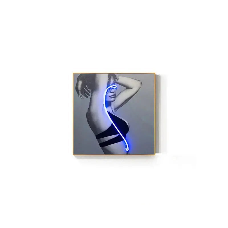 Black White Neon Fashion Model Wall Art Square Format Fine Art Canvas Prints - Modern Art For Boutique Studio Salon Art Decor
