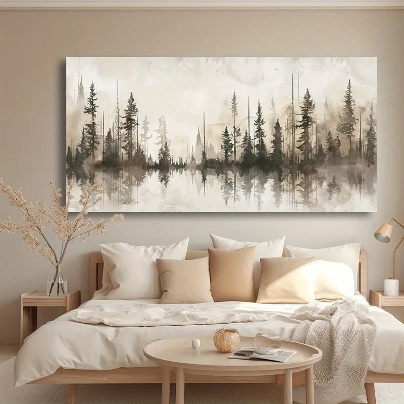Misty Pines Modern Abstract Canvas Wall Art Frameless Landscape Painting with High-Quality Print Home Decor Landscape Decor Art