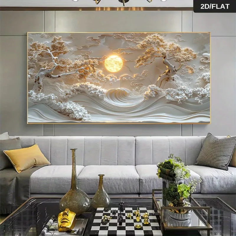 Modern Abstract Golden Moonlit Trees Landscape Canvas Wall Art Unframed Contemporary Home Decor for Living Room, Bedroom Decor