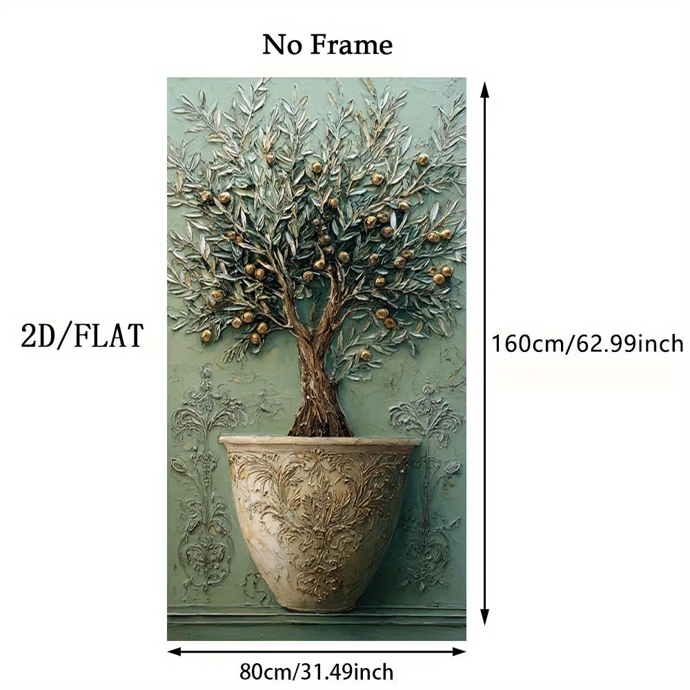 Elegant Terracotta Olive Tree Canvas Wall Art – Neutral Botanical Artwork With Ornate Vase & Sculptural Detailing For Modern Entryway Foyer