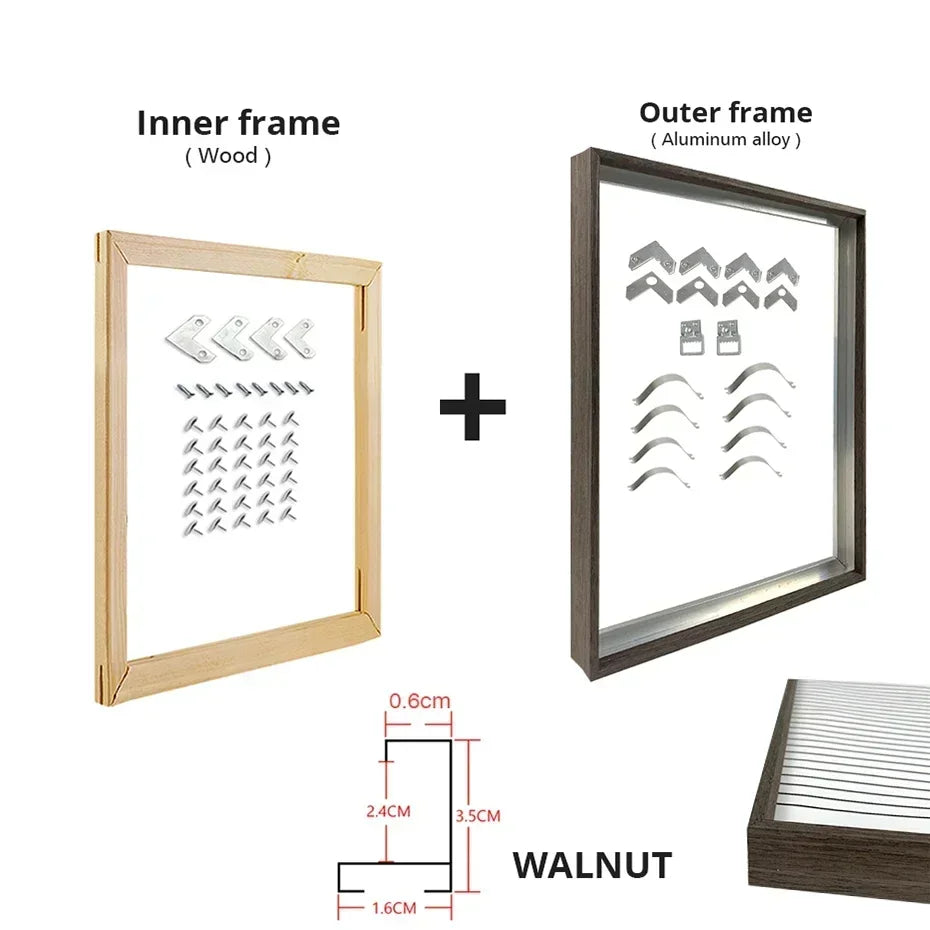 DIY Luxury Picture Frame Kit 60x90cm 50x70cm 40x50cm etc Titanium Gold Teak Walnut Brushed Silver Aluminium Black - DIY Picture Framing Kit For Canvas Prints + Wooden Inner Frame