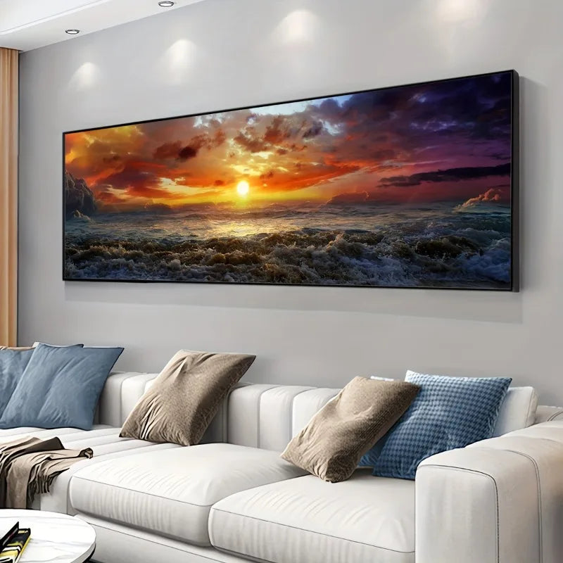 Unframed Canvas Poster, Seascape Sunrise Sea Landscape Painting, Artwork Painting for Bedroom, Office, Living Room Wall Decor