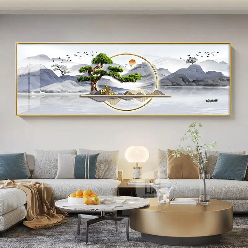 Wide Format Abstract Auspicious Wall Art Fine Art Canvas Prints - Feng Shui Wall Decor For Living Room Above The Sofa Light Luxury Pictures For Above The Bed