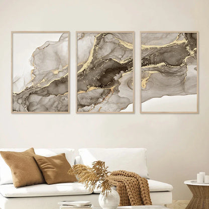 Black Beige Grey Abstract Marble Print Wall Art Fine Art Canvas Prints - Chic Abstract Art For Bedroom Living Room Dining Room Art For Modern Interiors