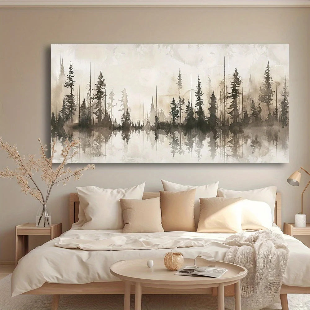 Misty Pines Modern Abstract Canvas Wall Art Frameless Landscape Painting with High-Quality Print Home Decor Landscape Decor Art