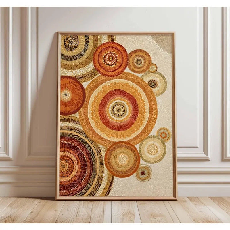 Large Abstract Concentric Circles Canvas Print Wall Art – Warm Earthy Orange, Red & Brown Geometric Artwork for Modern Interior Decor
