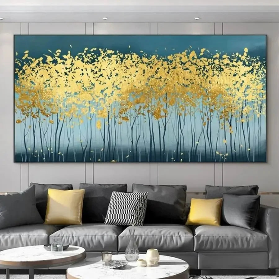 Abstract 3D Gold Tree Wall Printing Painting on Canvas,Abstract Wall Picture,Modern Home Decoration,Flowers Art Poster,Mural