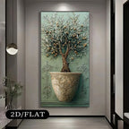 Elegant Terracotta Olive Tree Canvas Wall Art – Neutral Botanical Artwork With Ornate Vase & Sculptural Detailing For Modern Entryway Foyer