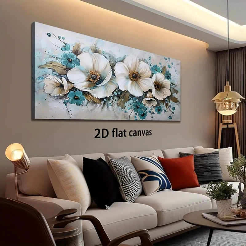 Extra Large Modern Canvas Wall Art, Abstract White Flowers Wall Art Picture Picture For Living Room Bedroom Decor - Frameless