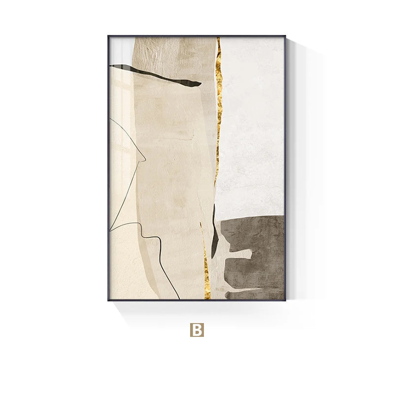Neutral Colors Beige Grey Nordic Abstract Geomorphic Wall Art Fine Art Canvas Prints - Art For Modern Apartment Living Room Dining Room Home Office Decor