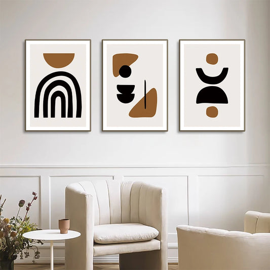 Set of 3Pcs Brown Black Beige Geometric Minimalist Wall Art Fine Art Canvas Prints - Pictures For Living Room Bedroom Dining Room Wall Decor For Simple Living