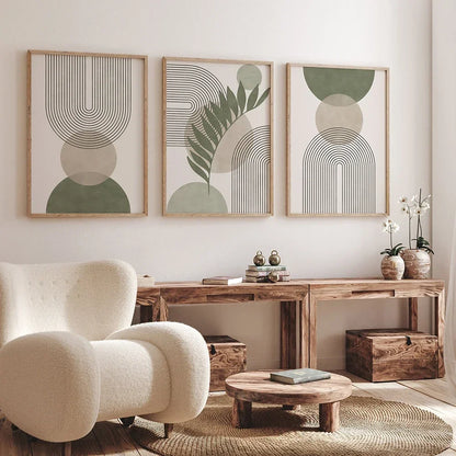 Set of 3Pcs Modern Minimalist Abstract Geometric Botanical Wall Art Fine Art Canvas Prints - Simple Pictures For Living Room Bedroom Dining Room Art For Modern Living