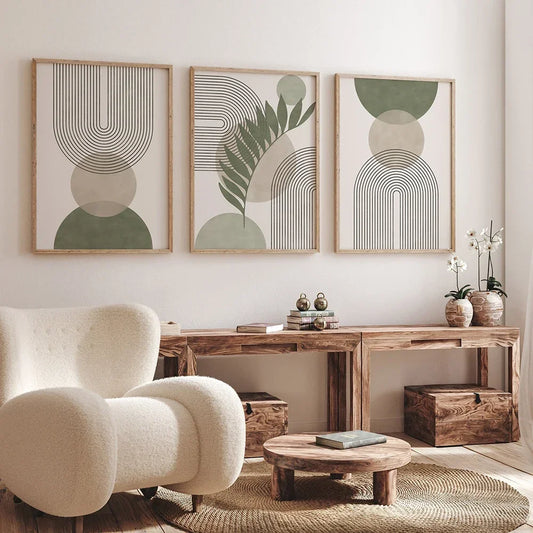 Set of 3Pcs Modern Minimalist Abstract Geometric Botanical Wall Art Fine Art Canvas Prints - Simple Pictures For Living Room Bedroom Dining Room Art For Modern Living
