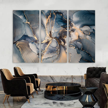 Set of 3 Pcs Abstract Blue Marble Print Wall Art Fine Art Canvas Prints - Modern Art For Living Room Foyer Dining Room Decor Art For Contemporary Interiors