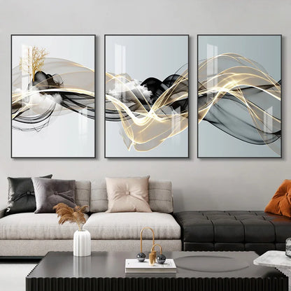 Set of 3 Pcs Flowing Abstract Auspicious Landscape Wall Art Fine Art Canvas Prints - Triptych Artworks For Living Room Dining Room Art For Home Office Decor