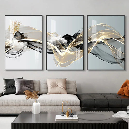 Set of 3 Pcs Flowing Abstract Auspicious Landscape Wall Art Fine Art Canvas Prints - Triptych Artworks For Living Room Dining Room Art For Home Office Decor