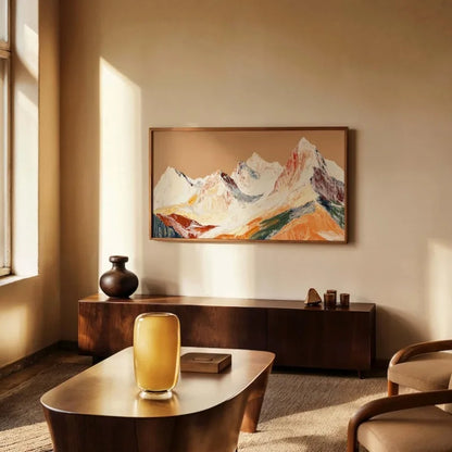 Large Abstract Sunrise Mountain Landscape Canvas Print Wall Art – Warm Orange & Brown Artwork for Modern Apartment Home Decor