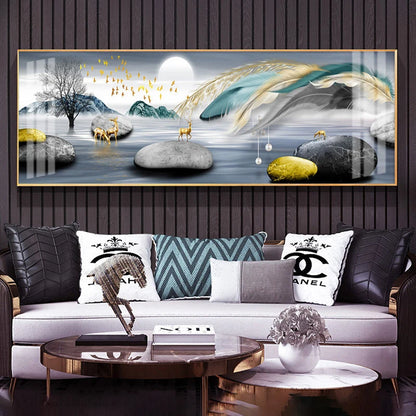 Modern Abstract Auspicious Feather Wall Art Fine Art Canvas Prints - Wide Format Pictures For Above The Bed Modern Art For Above The Sofa